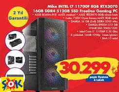 ASUS MİKE INTEL I7 11700F 8GB RTX3070 16GB DDR4 512GB SSD FREEDOS GAMİNG PC OYUN BİLGİSAYARI